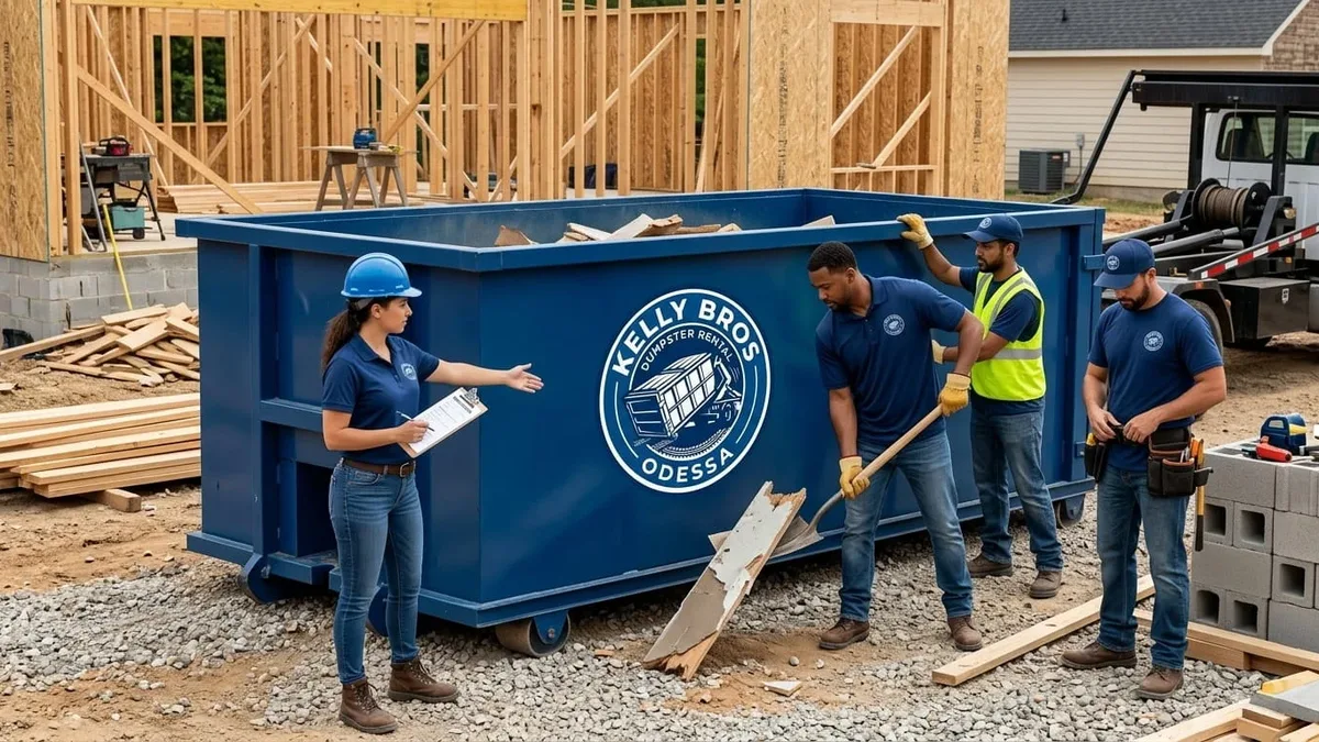 Roll-off dumpster rental in Andrews, TX delivered by Kelly Bros Dumpster Rental Odessa Roll-off dumpster rental in Andrews, TX delivered by Kelly Bros Dumpster Rental Odessa