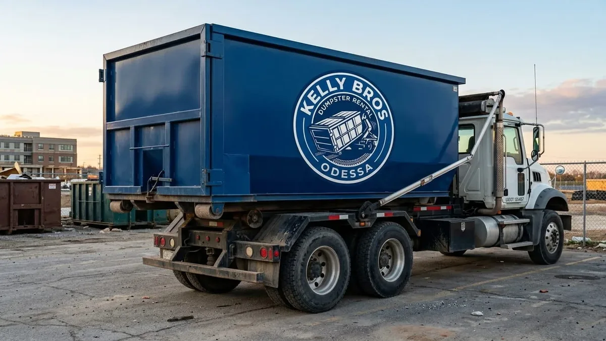 Roll-off dumpster rental in Wickett, TX delivered by Kelly Bros Dumpster Rental Odessa